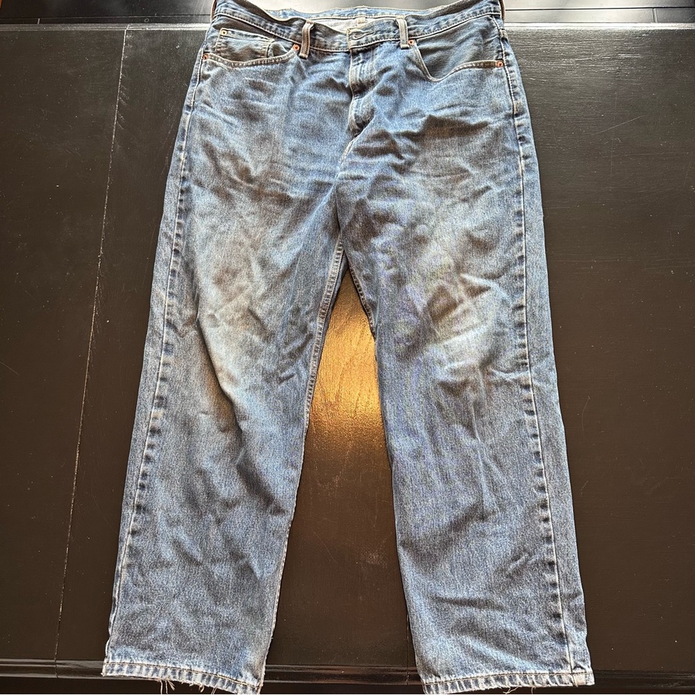 Levi’s 550 38x30 Classic Blue Denim Jeans Wide Leg beat zip work wear Worn In
